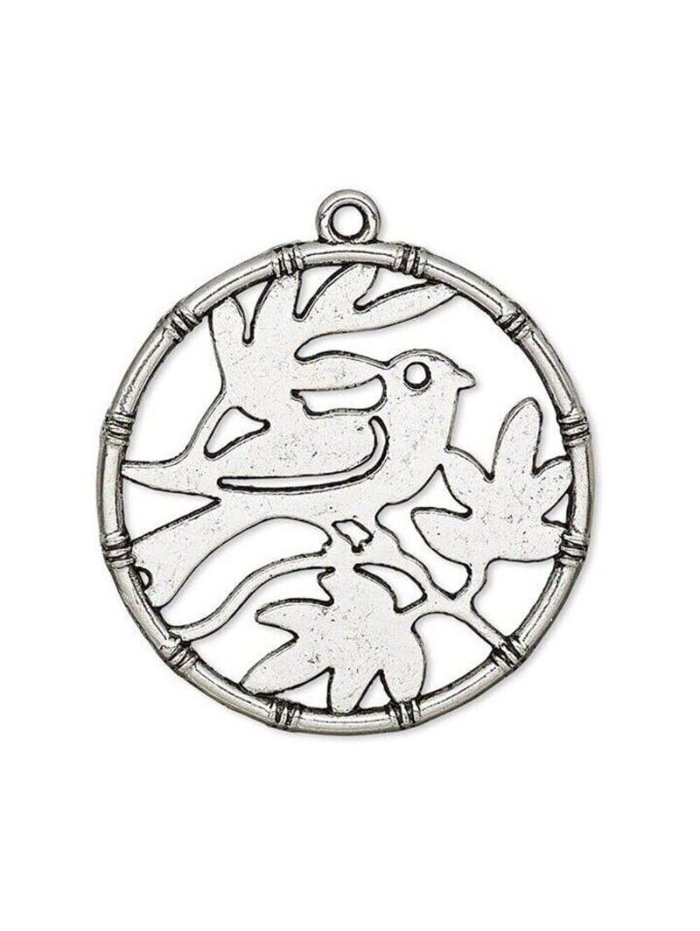 2 Large Antiqued Silver Pewter 32mm Peace Dove Bird on Tree Branches Pendants